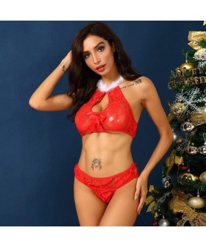 Bustiers & Corsets Christmas Women Sexy Lingerie Set 2 Piece Babydoll Lace Bra and Panty Sets Bridal Bralette SleepwearRed - ...