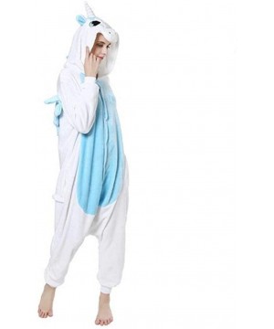 Sets Cartoon One Piece Pajamas Men Women Winter Warm Thick Flannel Sleepwear - Blue Unicorn - CH192658CDU