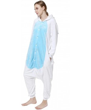 Sets Cartoon One Piece Pajamas Men Women Winter Warm Thick Flannel Sleepwear - Blue Unicorn - CH192658CDU