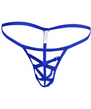 Briefs Mens Ice Silk Sexy Briefs Male Low Waist Bikini Hollow Out See-Through G-Strings Panties - Blue - C51945TZOUU