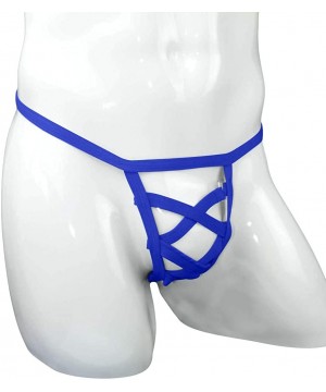 Briefs Mens Ice Silk Sexy Briefs Male Low Waist Bikini Hollow Out See-Through G-Strings Panties - Blue - C51945TZOUU