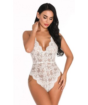 Garters & Garter Belts New Sexy Women Lace Bodysuit Sexy Teddy Lingerie Jumpsuit Backless Underwear - White - CK18XUWDE03