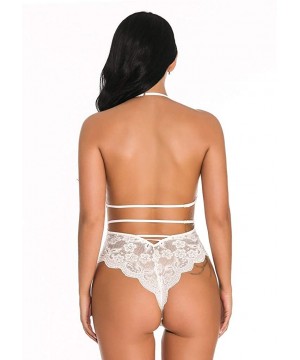 Garters & Garter Belts New Sexy Women Lace Bodysuit Sexy Teddy Lingerie Jumpsuit Backless Underwear - White - CK18XUWDE03