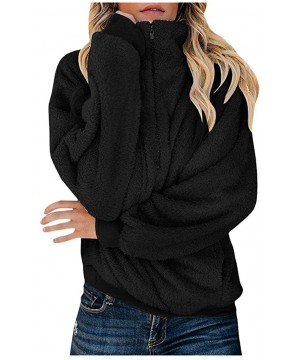 Thermal Underwear Women Warm Fluffy Winter Coat 1/2 Zipper Hoodie- Hooded Sweatshirt Pullover Jumper - Black - CD18XXGSC76