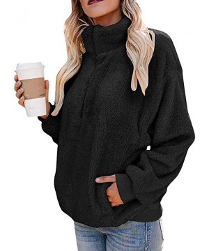 Thermal Underwear Women Warm Fluffy Winter Coat 1/2 Zipper Hoodie- Hooded Sweatshirt Pullover Jumper - Black - CD18XXGSC76