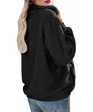 Thermal Underwear Women Warm Fluffy Winter Coat 1/2 Zipper Hoodie- Hooded Sweatshirt Pullover Jumper - Black - CD18XXGSC76