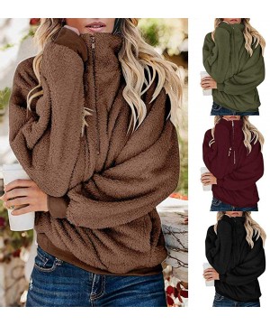 Thermal Underwear Women Warm Fluffy Winter Coat 1/2 Zipper Hoodie- Hooded Sweatshirt Pullover Jumper - Black - CD18XXGSC76