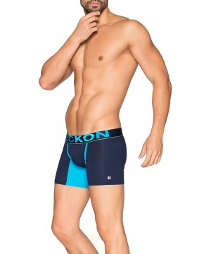 Boxer Briefs Men's Low Rise Short Pouch Boxer Briefs - Navy / Aqua - C418GLSDHTC