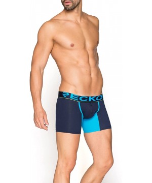 Boxer Briefs Men's Low Rise Short Pouch Boxer Briefs - Navy / Aqua - C418GLSDHTC