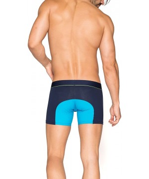 Boxer Briefs Men's Low Rise Short Pouch Boxer Briefs - Navy / Aqua - C418GLSDHTC