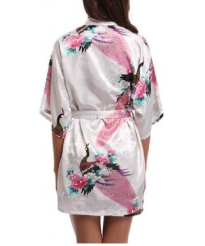 Robes Womens Charmeuse Kimono Peacock Lounger Hoodie Robe Loungewear White XS - White - CA19DCUKL8I