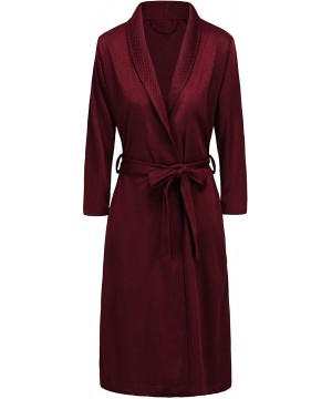 Robes Womens Soft Kimono Bathrobe Dressing Gown Lightweight Knee-Length Hotel Spa Robe - Wine Red - C718NWX52GR