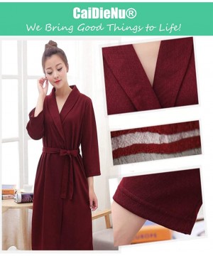 Robes Womens Soft Kimono Bathrobe Dressing Gown Lightweight Knee-Length Hotel Spa Robe - Wine Red - C718NWX52GR