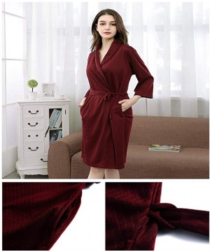 Robes Womens Soft Kimono Bathrobe Dressing Gown Lightweight Knee-Length Hotel Spa Robe - Wine Red - C718NWX52GR