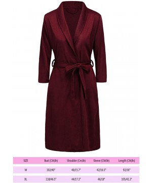 Robes Womens Soft Kimono Bathrobe Dressing Gown Lightweight Knee-Length Hotel Spa Robe - Wine Red - C718NWX52GR