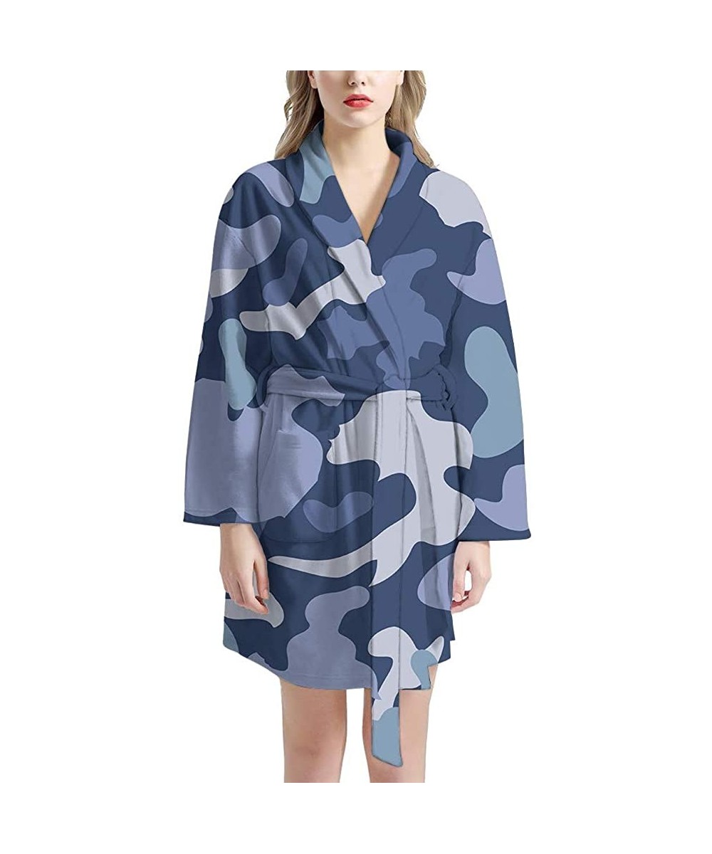 Robes Women Robe Soft Kimono Robes Bathrobe Sleepwear Knee Length Loungewear Home Pajamas - Camo Style 2 - CI198364ROZ