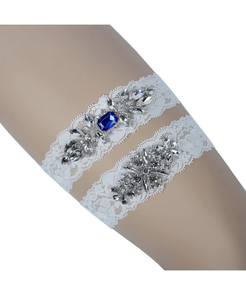 Garters & Garter Belts Women's Wedding Garters for Bride Bridal Garters Set Belt Series Lace Blue Cyrstal Rhinestone - CA184Y...