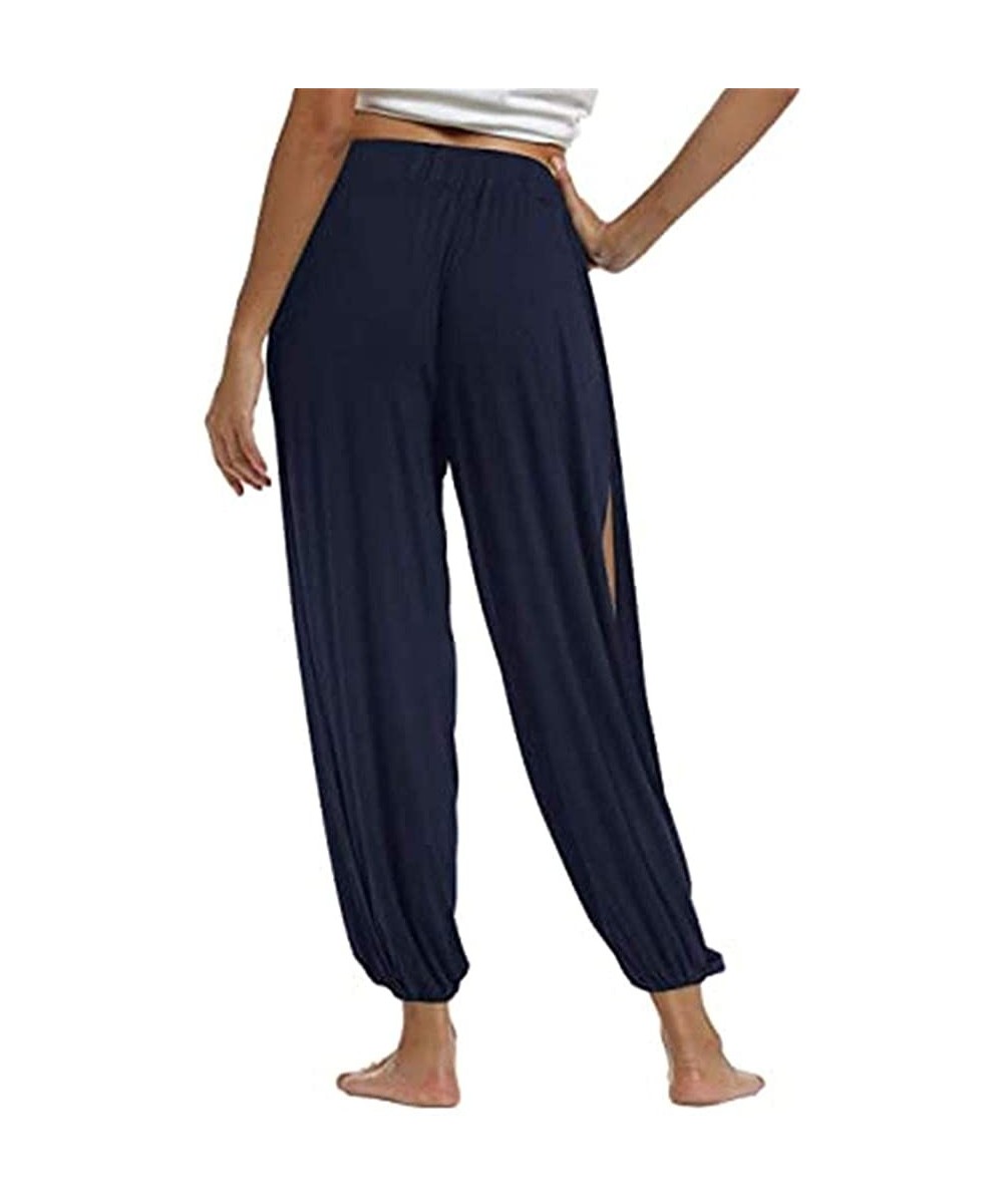 Slips Women's Solid Color Split High Stretch Exercise Running Yoga Leisure Pants - Dark Blue - C1190HU4L59