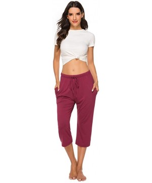 Bottoms Women's Cotton Capri Lounge Sleepwear Pajama Pants WineRed S - CD18UCMQUT3