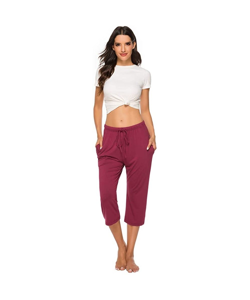 Bottoms Women's Cotton Capri Lounge Sleepwear Pajama Pants WineRed S - CD18UCMQUT3