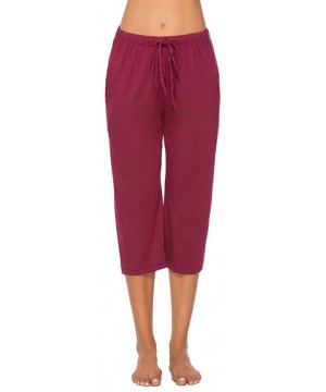 Bottoms Women's Cotton Capri Lounge Sleepwear Pajama Pants WineRed S - CD18UCMQUT3