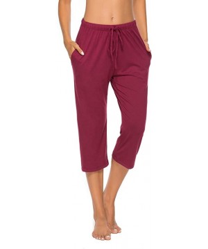 Bottoms Women's Cotton Capri Lounge Sleepwear Pajama Pants WineRed S - CD18UCMQUT3