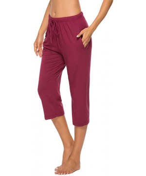 Bottoms Women's Cotton Capri Lounge Sleepwear Pajama Pants WineRed S - CD18UCMQUT3