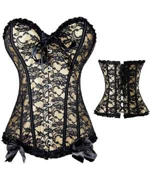 Bustiers & Corsets Women Steampunk Bustiers Brocade Overbust Waist Trainer Corset Top Lace Up Waist Cincher - Black - CK18TML...