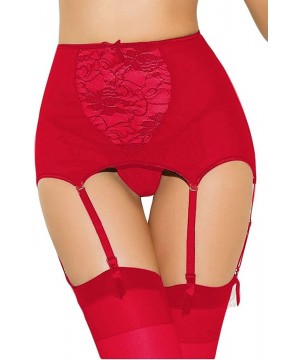 Garters & Garter Belts Women's Sexy High-waisted Hollow-out Lace Garter Belts - Red - CX17Y0MMIZZ