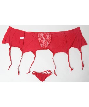 Garters & Garter Belts Women's Sexy High-waisted Hollow-out Lace Garter Belts - Red - CX17Y0MMIZZ