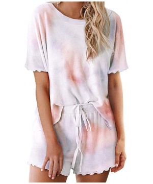 Sets Womens Two Piece Outfit Summer Tie Dyed Short Sleeve Shirt with Shorts Set Casual Lounge Romper Pajama Sets X apink - C9...