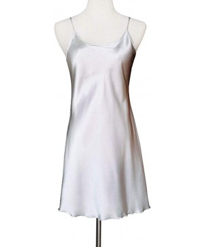 Nightgowns & Sleepshirts Womens Plus Size Sexy Satin Hem Sling Lingerie Nightwear Dress - Silver - C5195IC3AG6