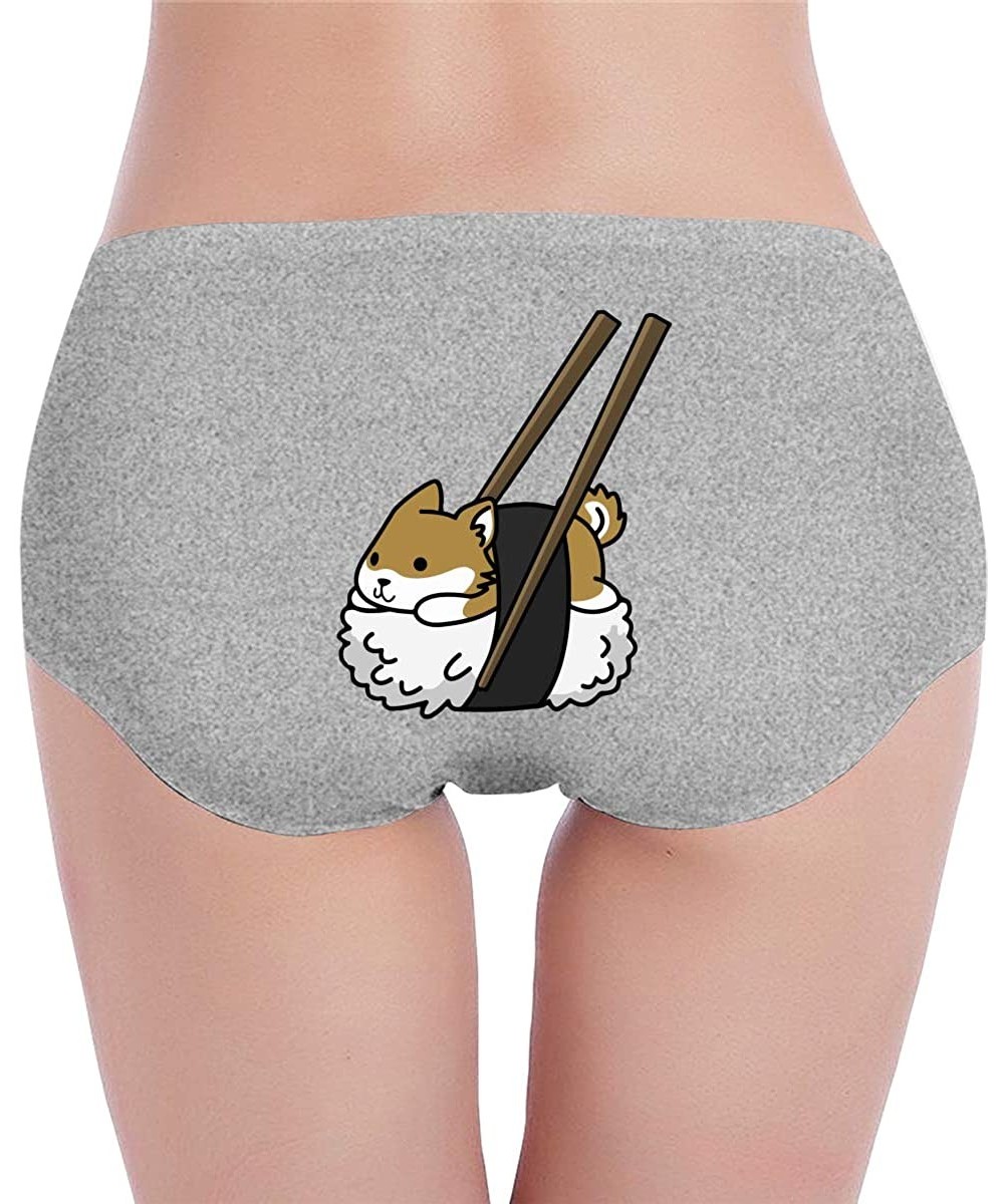 Panties Sushi Shiba Inu Womens Low Waist Underwear Soft Briefs Cotton Panties Basic Panty - Gray - C3194WWAERK