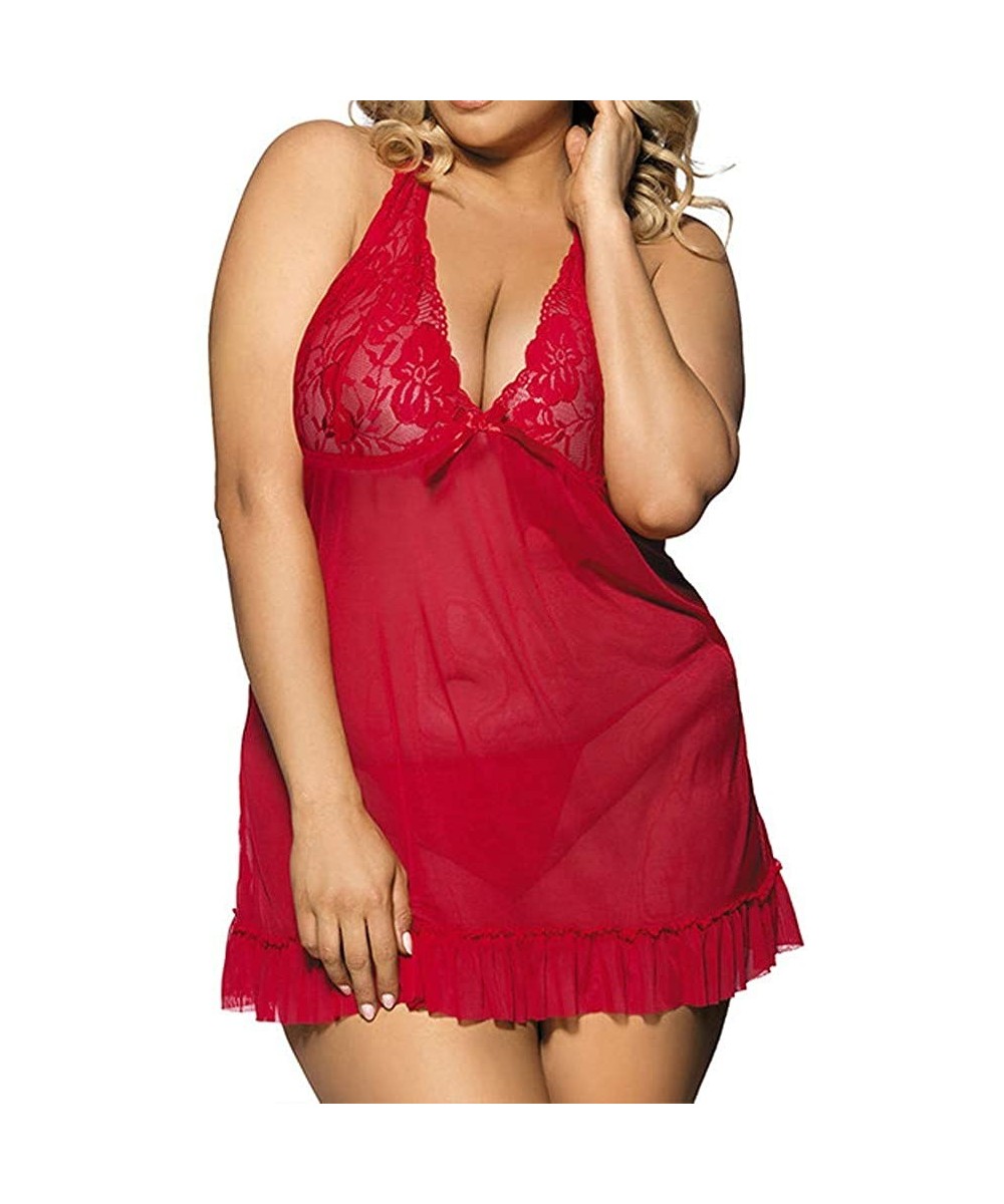 Robes Women Bee Babydoll Negligee Sexy Lingerie Lace Plus Size Nightwears Camisole Lingeries - Red - CH18SE5REYS