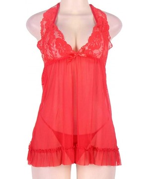 Robes Women Bee Babydoll Negligee Sexy Lingerie Lace Plus Size Nightwears Camisole Lingeries - Red - CH18SE5REYS