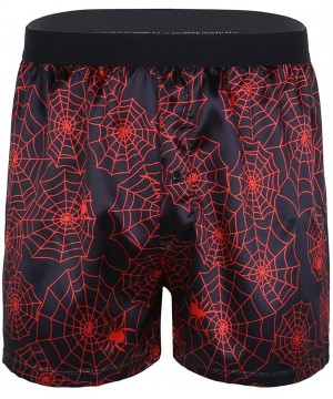 Boxers Men's Shiny Silky Satin Boxers Shorts Summer Loose Sports Lounge Trunks Underwear - Black Spider Web - CN18I88SL2Z