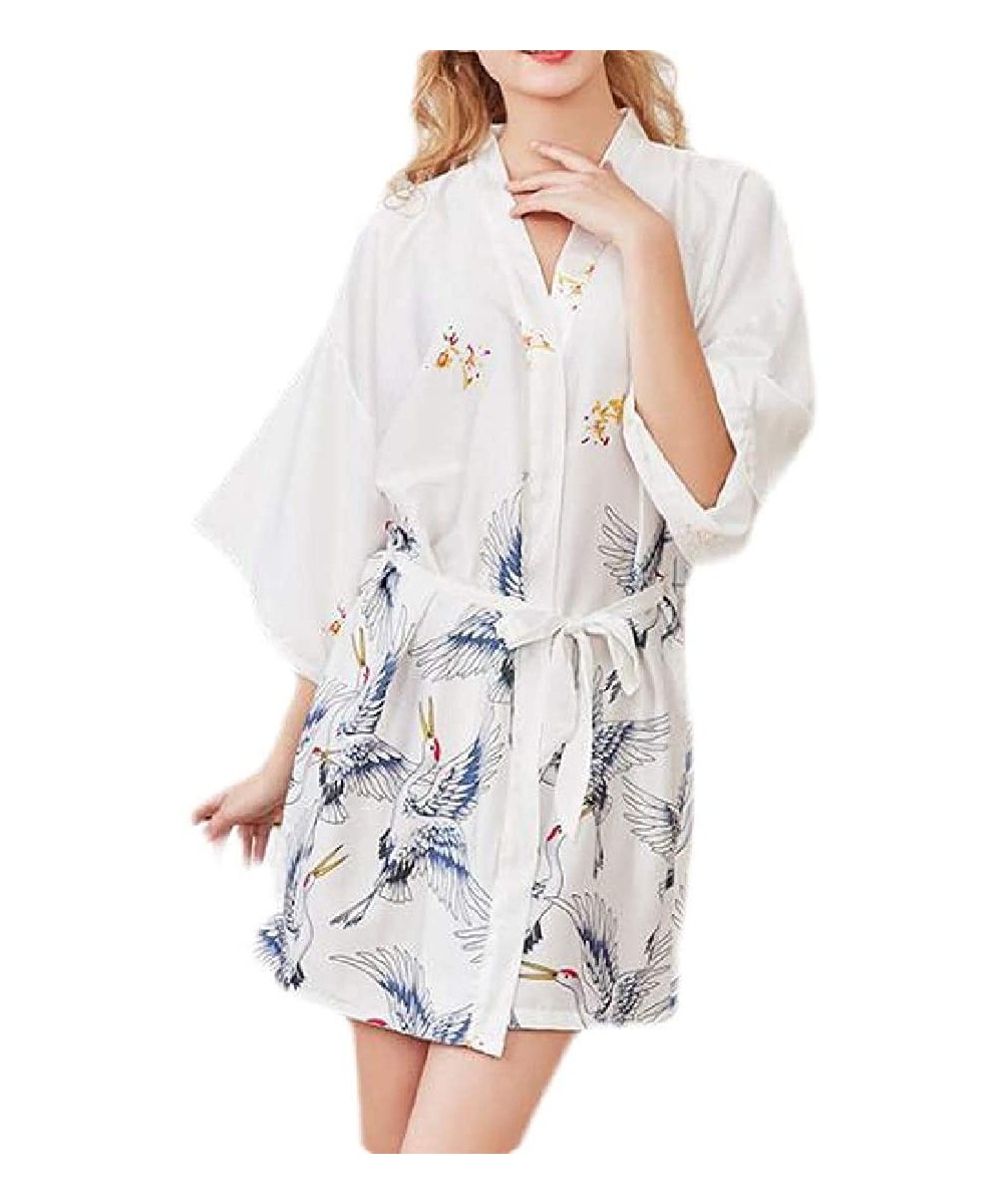 Robes Women's Print Comfort Half Sleeve Summer Bathrobe Lounge Robe - White - CK19C72HEIG