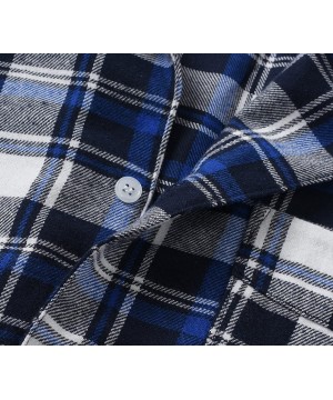 Sleep Sets Men's Cotton Pajama Set Plaid Woven Sleepwear - Blue - CM18KR0ZCTW