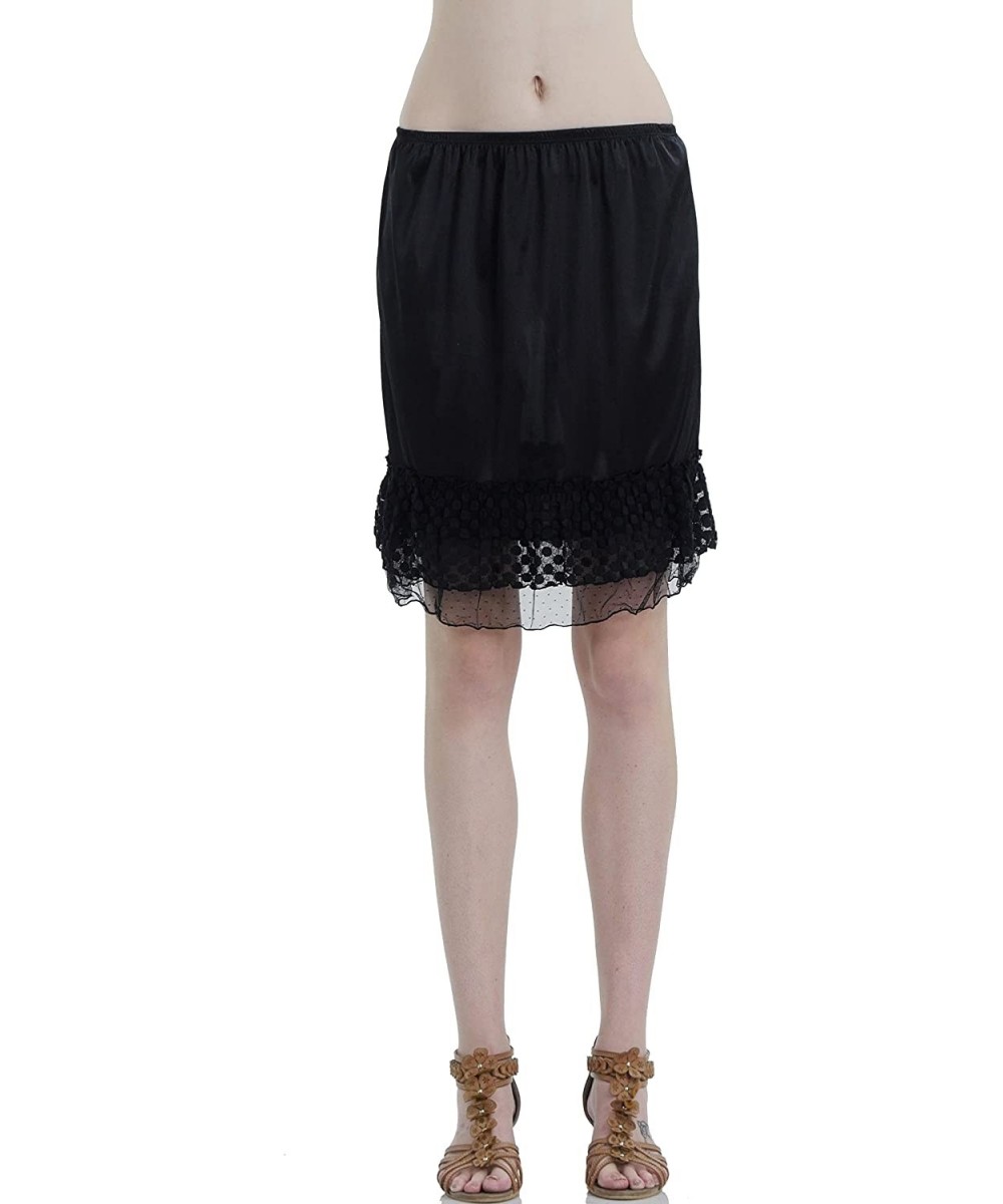 Slips Women's Bubble Lace Half Slip Skirt Extender - Black - C217YEWXXMI