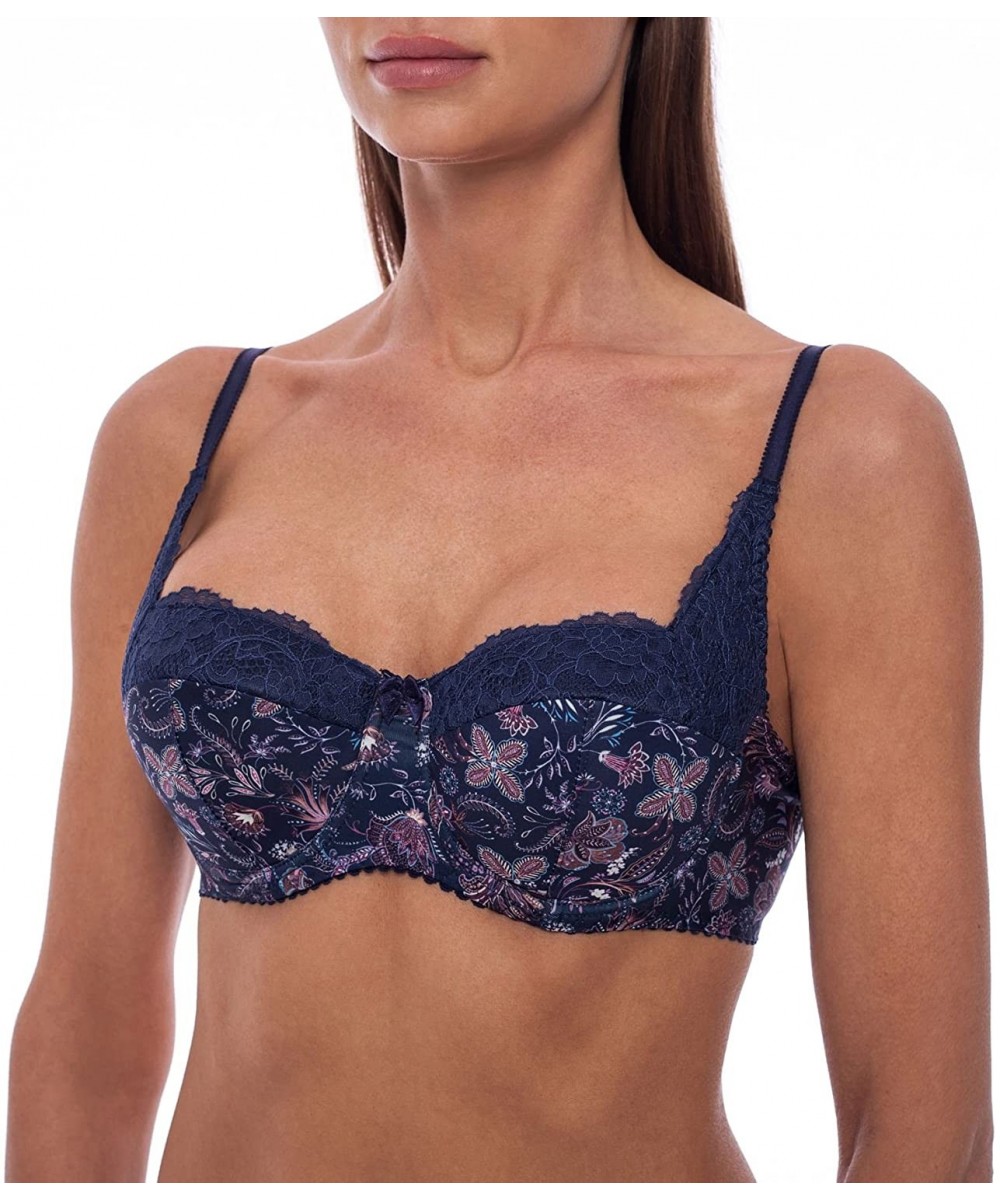 Bras Women's Sexy Push Up Balconette Lace Shelf Bra - Dark Blue - CP18D6NSXMR