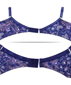 Bras Women's Sexy Push Up Balconette Lace Shelf Bra - Dark Blue - CP18D6NSXMR