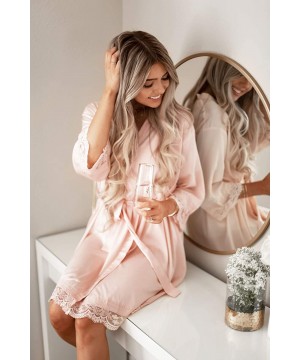 Robes Women's Satin Lace Bride & Bridesmaid Robes for Bridal Party - Blush - CA18L47NMTH