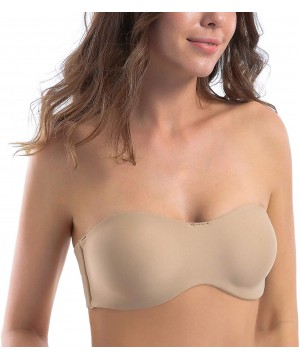 Bras Women's Strapless Bra for Large Bust Minimizer Unlined Bandeau with Underwire - Beige - C018O20WCGU