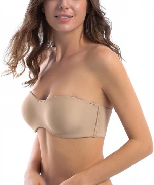 Bras Women's Strapless Bra for Large Bust Minimizer Unlined Bandeau with Underwire - Beige - C018O20WCGU