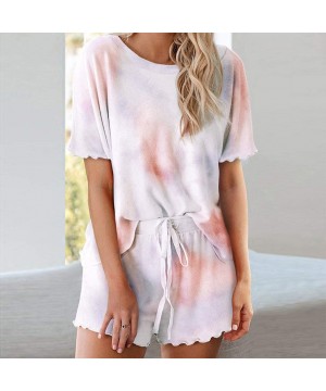 Sets Womens Two Piece Outfit Summer Tie Dyed Short Sleeve Shirt with Shorts Set Casual Lounge Romper Pajama Sets X apink - C9...