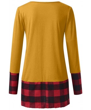 Thermal Underwear Womens Christmas Tops Plaid Splice Hem Reindeer Long Sleeve Cute Tunic Blouse - A-yellow - CC192K8XWLW