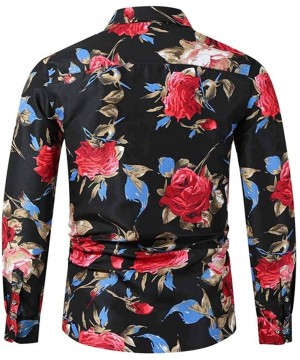 Robes Men's Floral Print Slim Fit Shirt Casual Long Sleeve Button Down Shirts Top Blouse - Black - CG195HUMS4Q