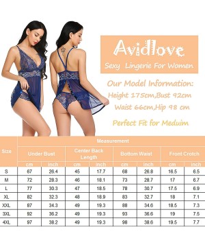 Baby Dolls & Chemises Women's Lingerie Lace Babydoll V Neck Chemise Halter Teddy Strap Sleepwear - Blue - CJ1905QHMI7