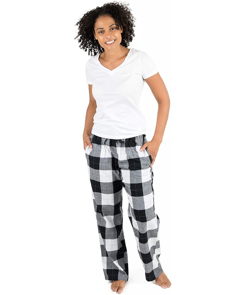 Bottoms Womens Pajama Pants Cotton Flannel Sleep Bottoms Variety of Colors (Size X-Small-XX-Large) - Black & White Plaid - CI...