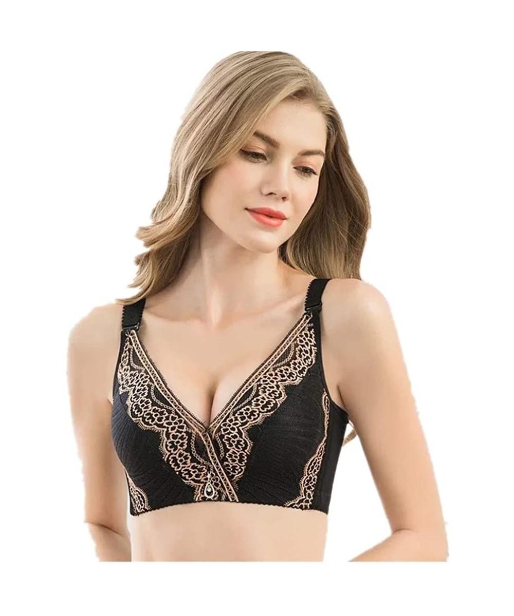 Bras Everyday Bra Sexy Lace Floral Bralette Breathable Push Up Bra with Adjustable Shoulder Straps - Black - CR199CL3CRH